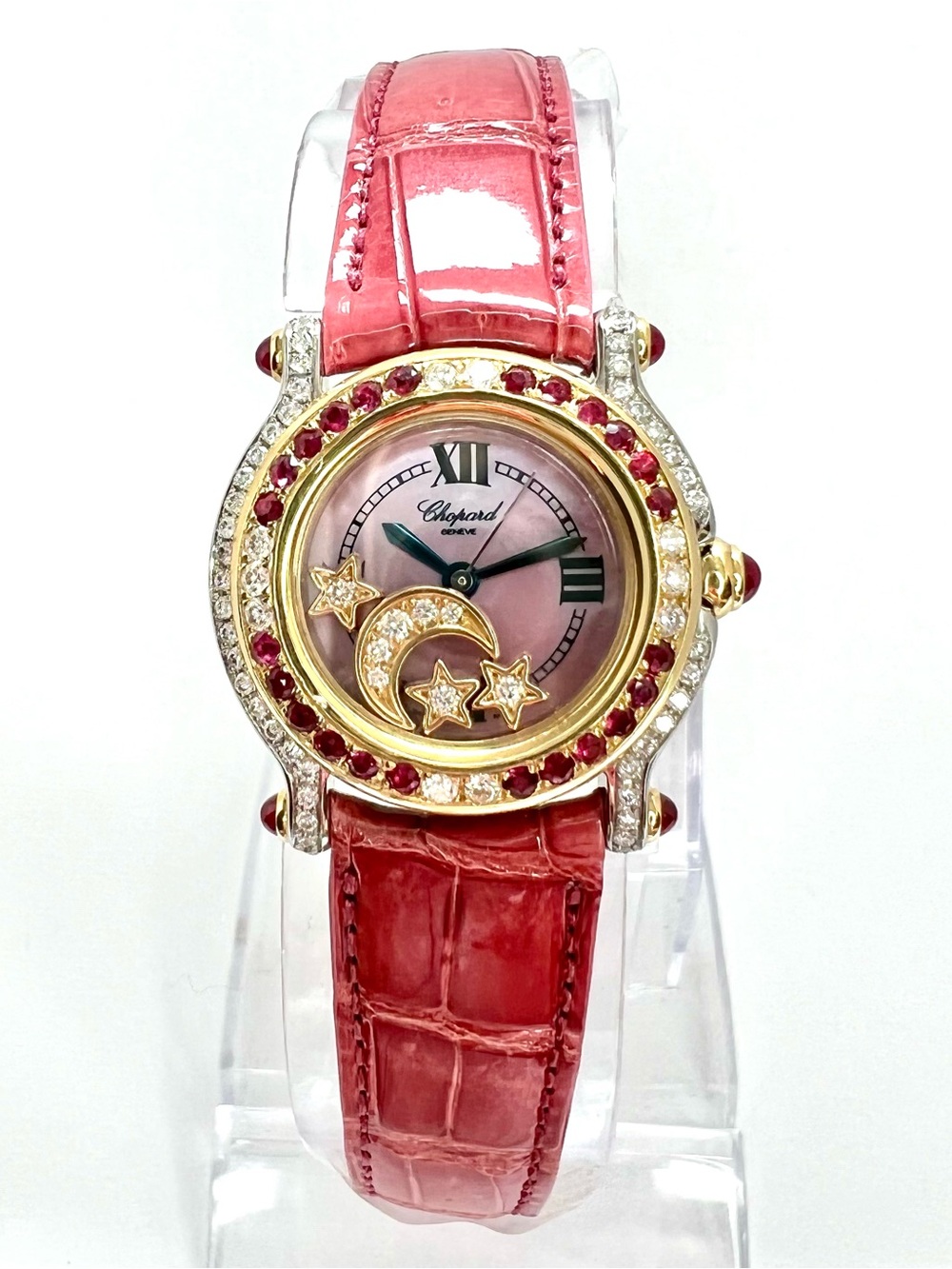 CHOPARD HAPPY SPORT 26mm 2 Tone Floating DIAMONDS & Red RUBIES Watch